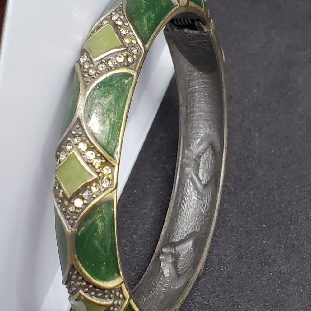 Vintage Cloisonne Style Clamper Bracelet Green